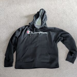 Champion Black Pullover Hoodie with Script Logo
